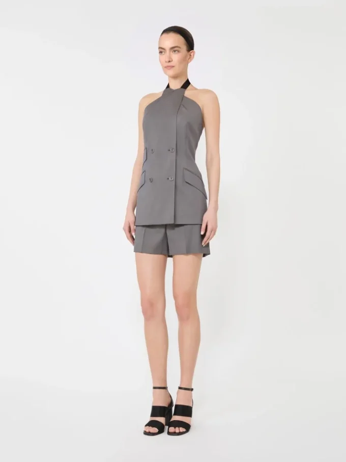 Gabardine wool sleeveless jacket, medium grey