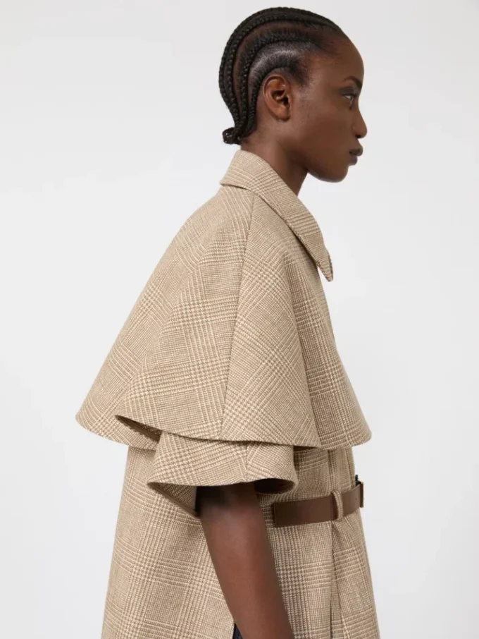 Glen plaid cotton cloak, tobacco