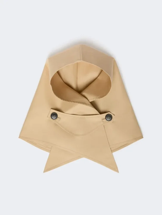 Hat-foulard in water-repellent gabardine, beige Hat-foulard in water-repellent gabardine, beige