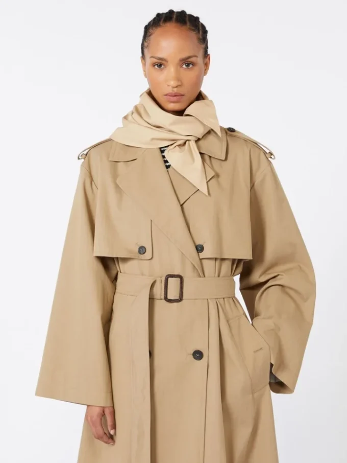 Hat-foulard in water-repellent gabardine, beige Hat-foulard in water-repellent gabardine, beige