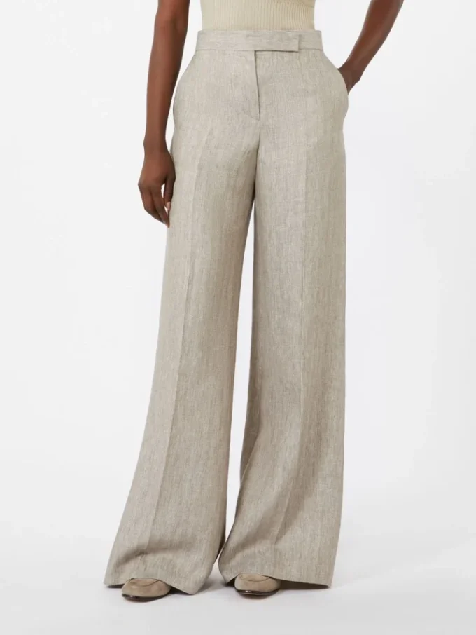 Herringbone linen twill trousers, beige