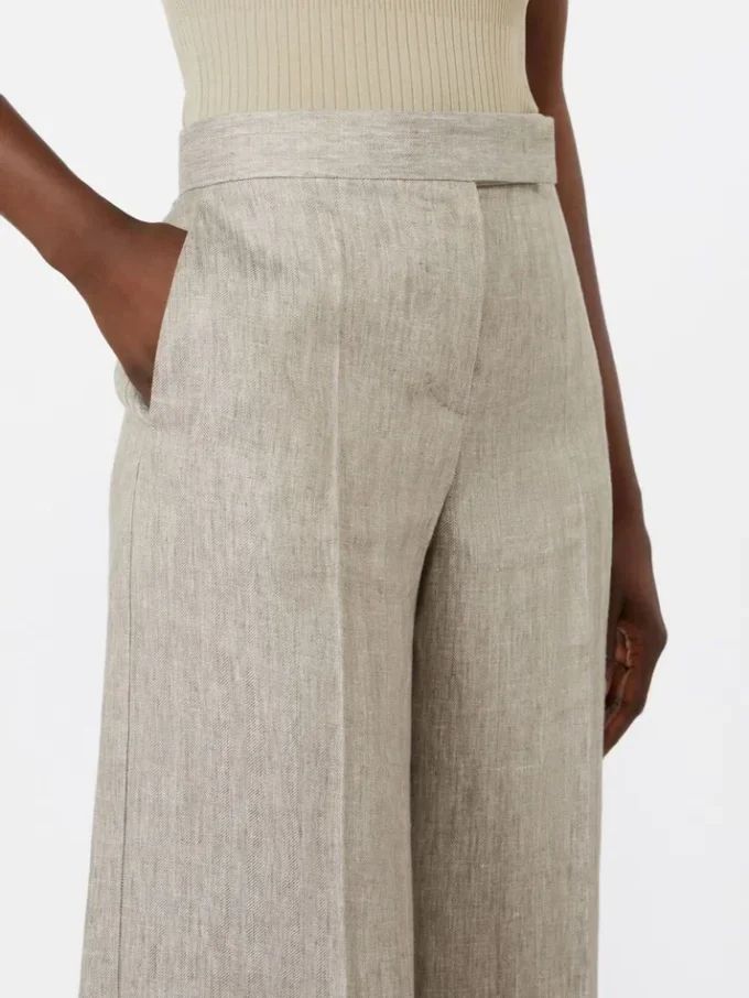 Herringbone linen twill trousers, beige
