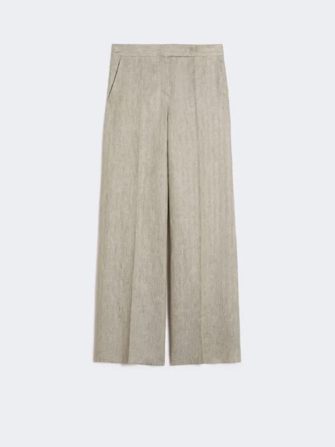 Herringbone linen twill trousers, beige