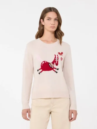 Inlay-detail cashmere sweater, sand