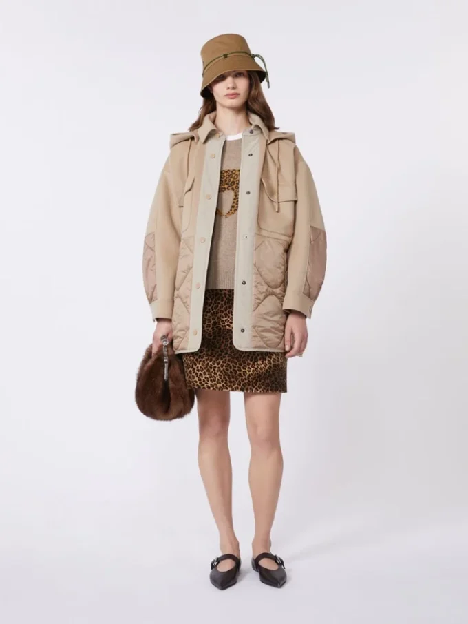 Padded coat in double-sided wool and nylon, camel