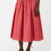 Jacquard cotton and silk midi skirt, coral
