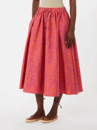Jacquard cotton and silk midi skirt, coral