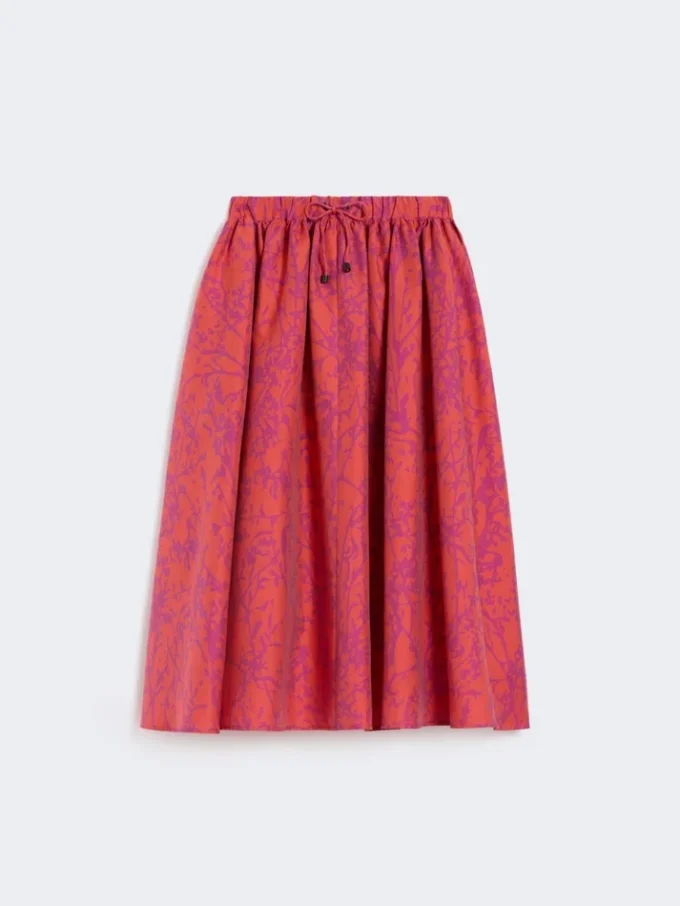 Jacquard cotton and silk midi skirt, coral