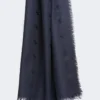 Jacquard-knit wool and silk shawl, midnightblue