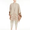 Jacquard wool poncho, beige