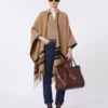 Jacquard wool poncho, camel