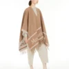 Jacquard wool poncho, camel