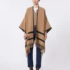 Jacquard wool poncho, camel