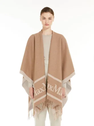 Jacquard wool poncho, camel