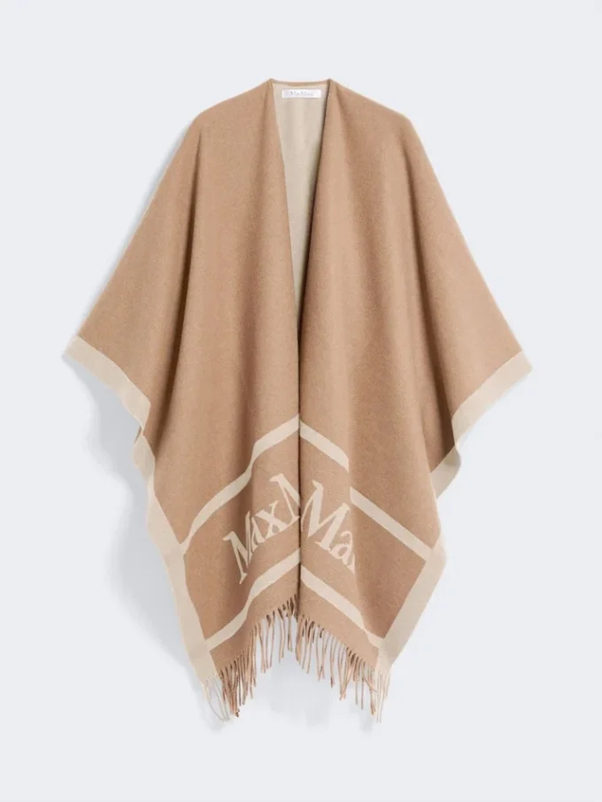 Jacquard wool poncho, camel