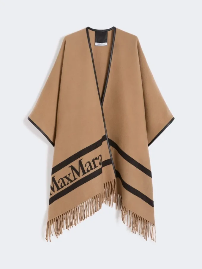 Jacquard wool poncho, camel