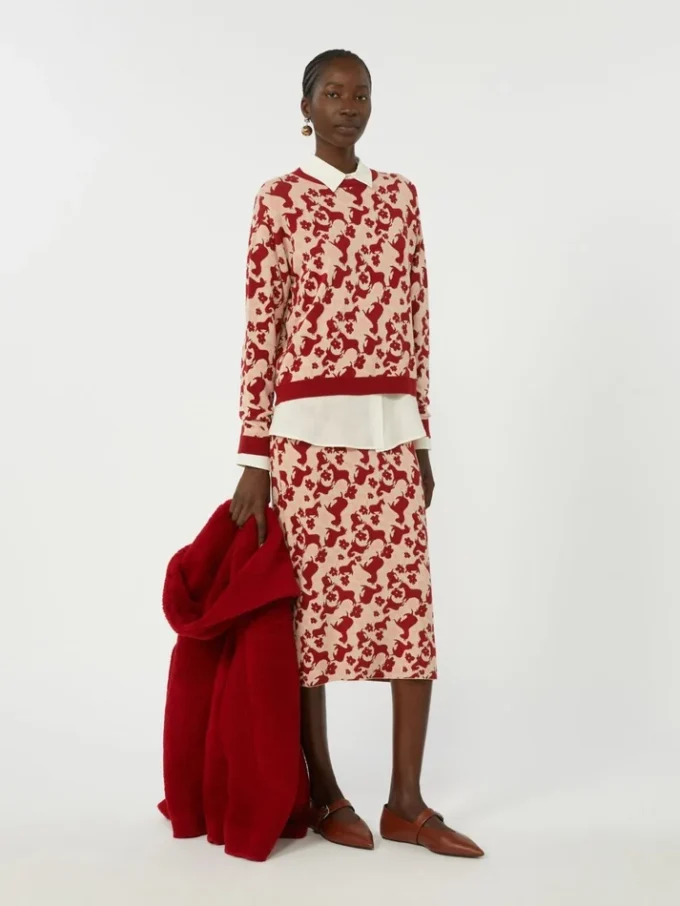 Jacquard yarn skirt, red Jacquard yarn skirt, red