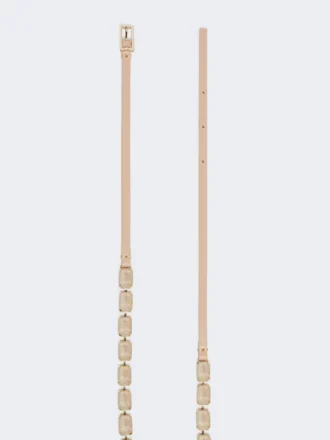 Jewelled nappa leather belt, powder