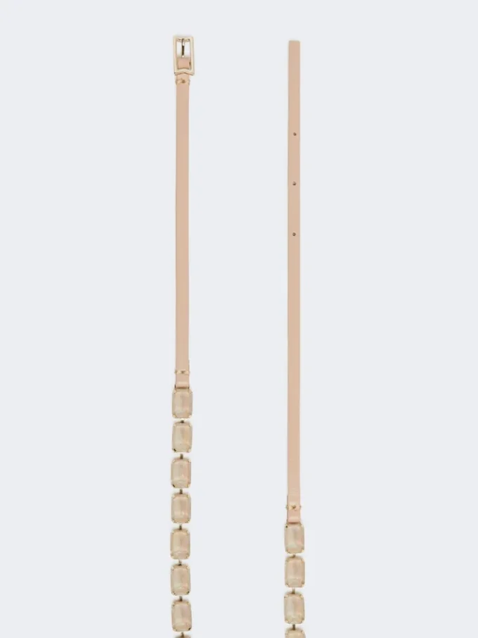 Jewelled nappa leather belt, powder