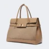 Large cashmere and leather handbag, brown