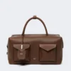 Large leather boston bag with pockets, brown