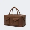 Large leather boston bag with pockets, brown