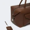 Large leather boston bag with pockets, brown