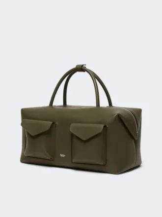 Large leather boston bag with pockets, dark brown