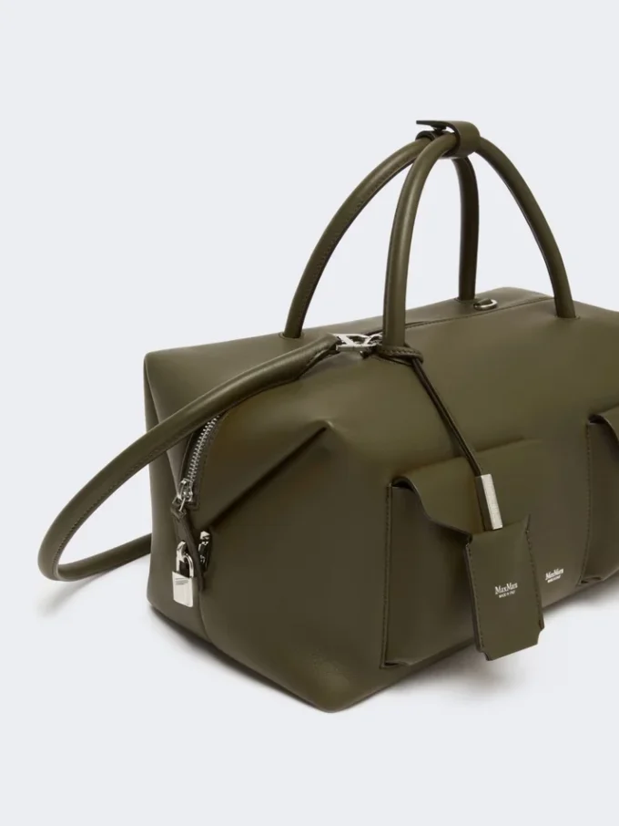 Large leather boston bag with pockets, dark brown