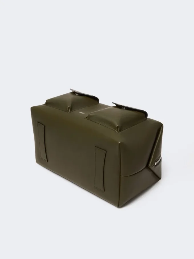 Large leather boston bag with pockets, dark brown