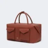 Large leather boston bag with pockets, rust