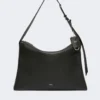 Large, low-sheen leather handbag, black
