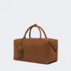 Large nubuck leather boston bag, dark brown