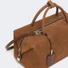 Large nubuck leather boston bag, dark brown