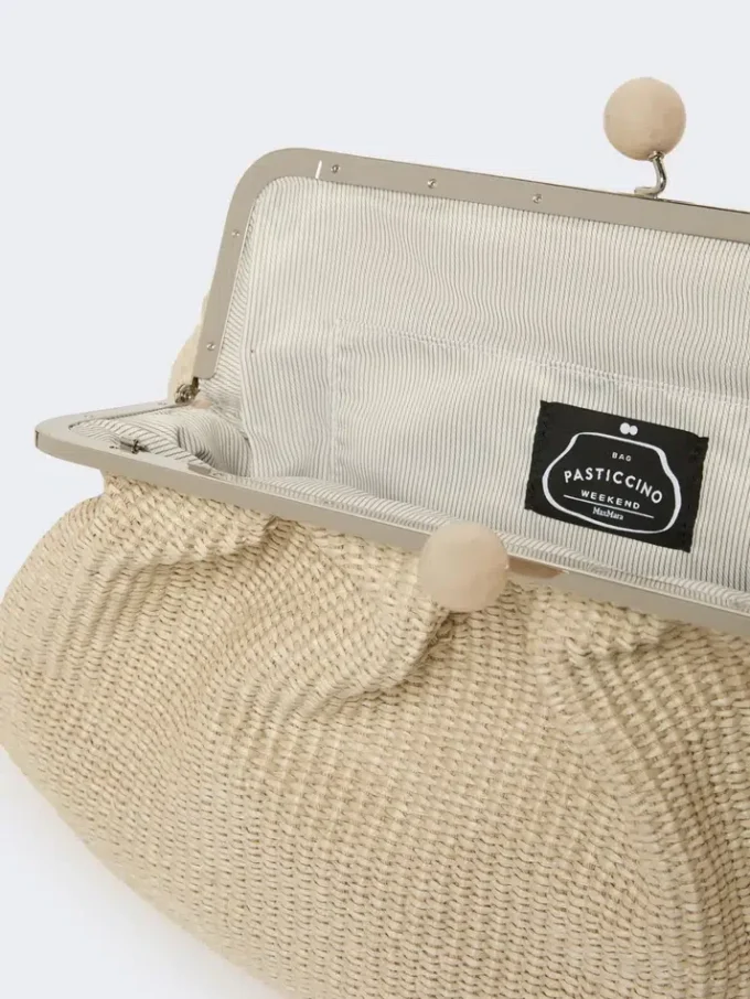 Large raffia-effect pasticcino bag, turtledove