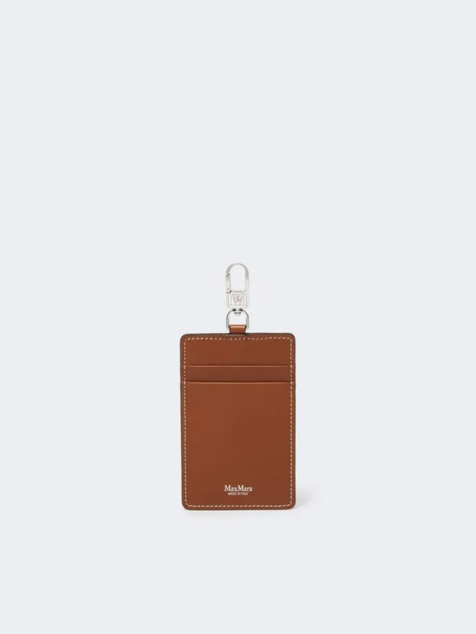 Leather badge holder, amber brown