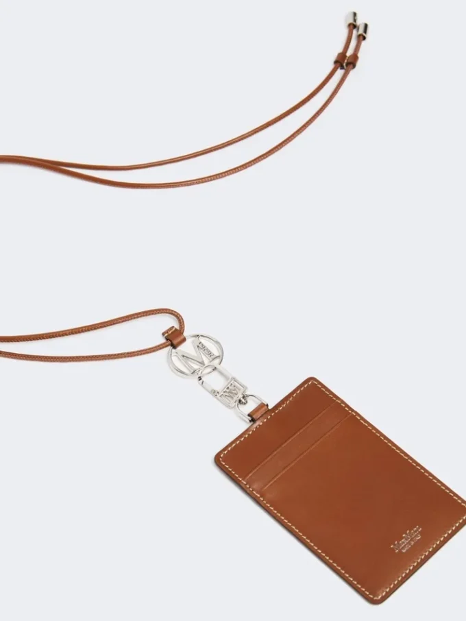 Leather badge holder, amber brown