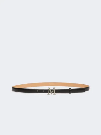 Leather belt with monogram buckle, black