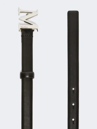 Leather belt with monogram buckle, black