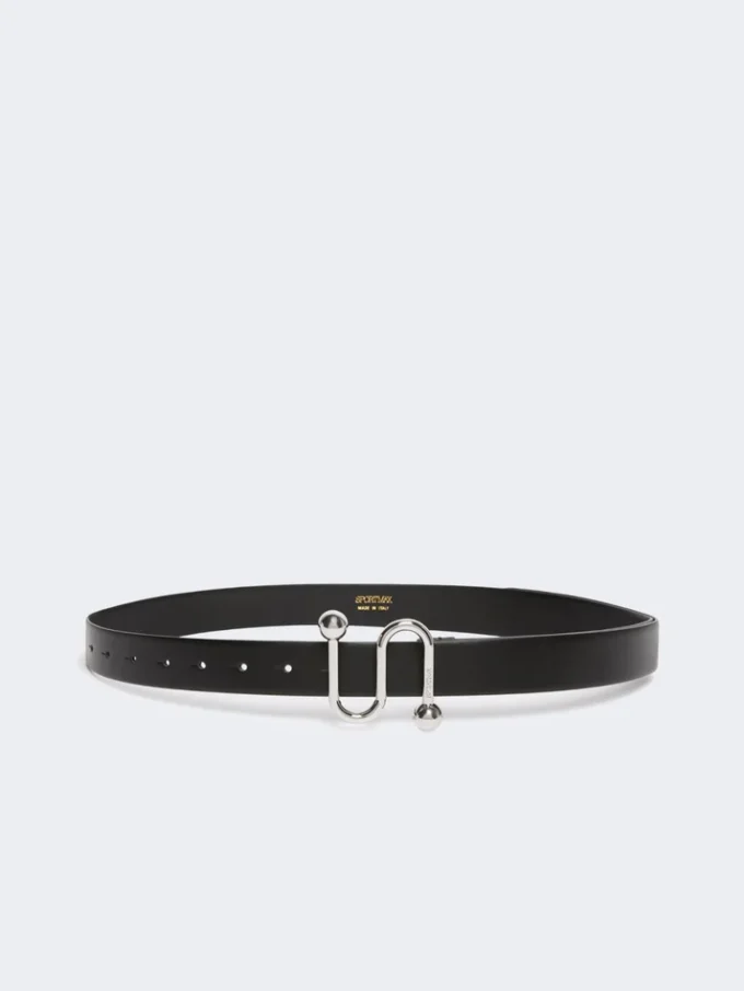 Leather belt with s buckle, black