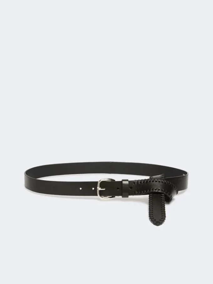 Leather belt with tip, black