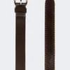 Leather belt with tip, dark brown