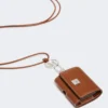 Leather earphone pouch, amber brown