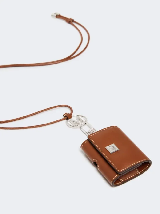 Leather earphone pouch, amber brown