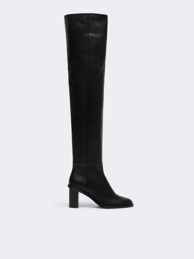 Leather thigh-high boots, black Leather thigh-high boots, black