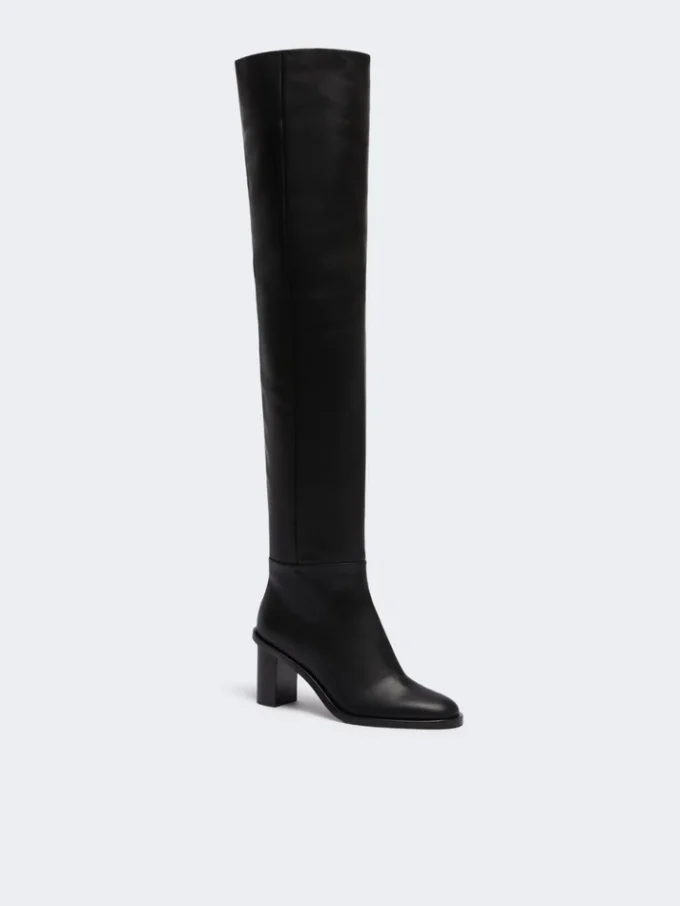 Leather thigh-high boots, black Leather thigh-high boots, black