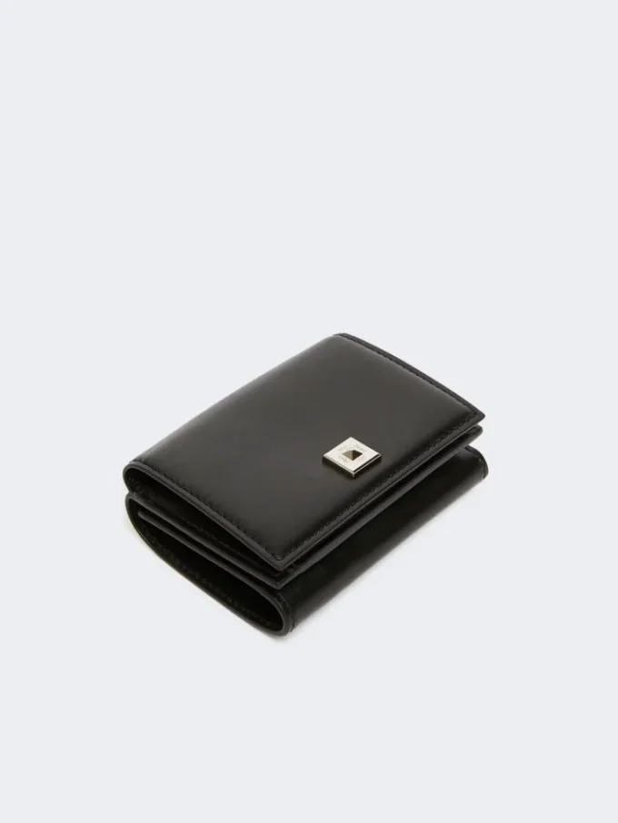 Leather tri-fold purse, black