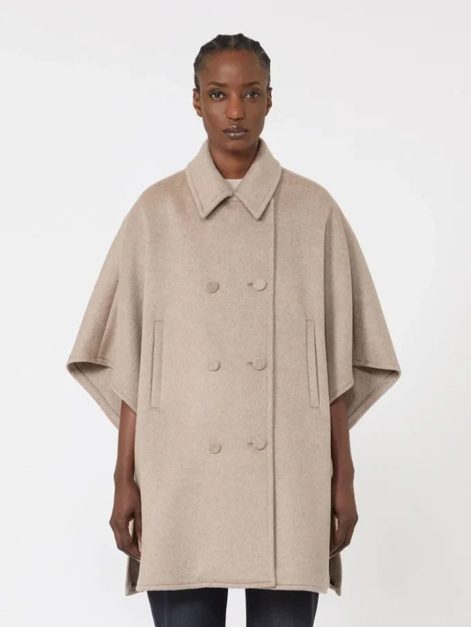 Lightweight cashmere broadcloth cape, tawny bronze brown