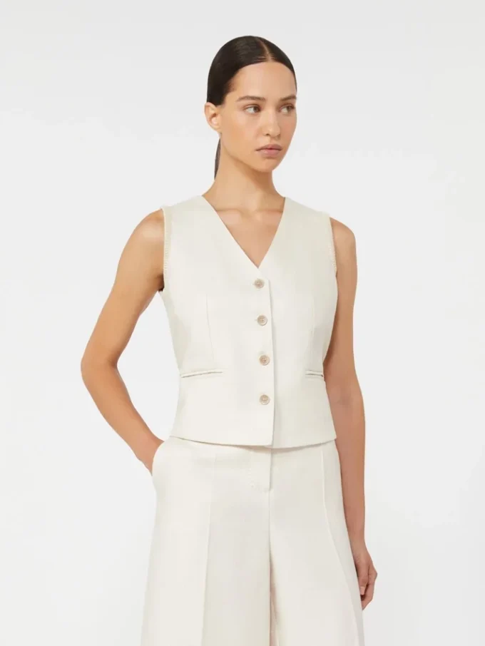 Linen and cable-knit gilet, beige