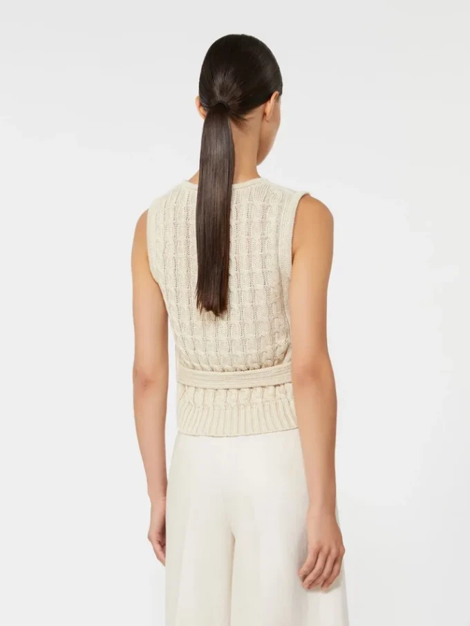 Linen and cable-knit gilet, beige